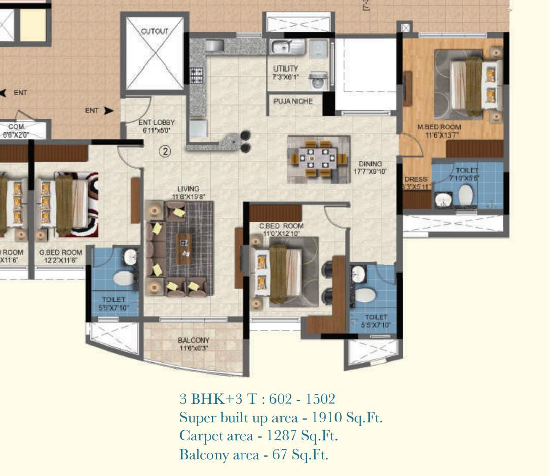 3 BHK +3T